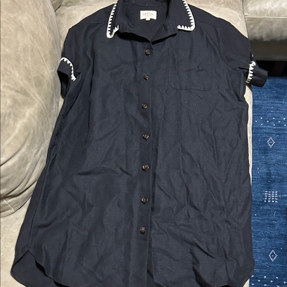 Sezane Dresses & Skirts - Sezane Navy Midi Dress with White Trim